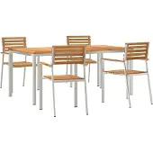 vidaXL Tuin Eettafel Set 5 st Massief Teakhout en RVS
