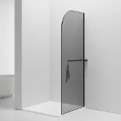 SaniGoods Arcana rookglas inloopdouche met handdoekhouder mat zwart 100x200cm