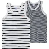 Petit Bateau Set van 2 gestreepte jongenshemdjes Jongens Onderhemd - Wit/Blauw + Blauw/Wit