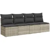 vidaXL Tuinbank 4-zits met kussens poly rattan lichtgrijs