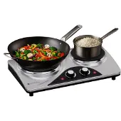 Kitchenbrothers Elektrische Kookplaat - 2 Pits - Vrijstaand - 7 temperatuurstanden - 1500W + 1000W - RVS/Zwart