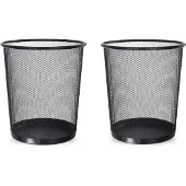 BRASQ 2x Papierbak Rond - Zwart - 12 Liter - Prullenbak - Vuilnisvak - Afvalbak - Papiermand - Metaal - Set van 2