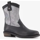 Braqeez leren meisjes western boots zwart zilver maat 29