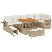 vidaXL Tuinbank Set 11 st Beige en Crème poly rattan