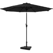 Vonroc Premium Stokparasol Recanati Ø300cm – Incl. parasolvoet & beschermhoes - Ronde parasol - Kantelbaar – UV werend doek - Zwart
