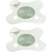 Difrax Natural Fopspeen - 0 tot 6 Maanden - Dino - Groen Dinoprint - 2 Stuks