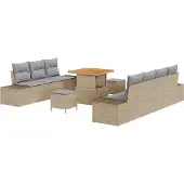 vidaXL Tuinbank Set 10 st 9-Aantal zitplaatsen Beige Poly rattan