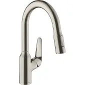 Hansgrohe Focus M42 ééngreeps keukenmengkraan 180 met uittrekbare vuistdouche, 2 straalsoorten, rvs look