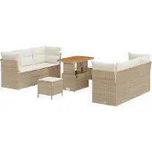 vidaXL Tuinbank Set 9 st Beige poly rattan