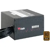 ITek BD500, 500 W, 230 V, Actief, Overstroombeveiliging, Overbelastingsbeveiliging, Overspanningsbeveiliging, Kortsluitbeveiliging, Onderspanningbeveiliging, 24-pins ATX, Niet-modulair