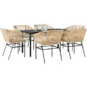 vidaXL 7-delige Tuinset met kussens poly rattan glas bruin