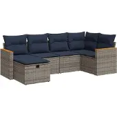 vidaXL 6-delige Loungeset met kussens poly rattan grijs