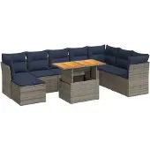 vidaXL 6-delige Loungeset met kussens poly rattan grijs