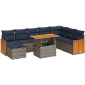 vidaXL 11-delige Loungeset met kussens poly rattan acacia grijs