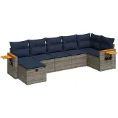 vidaXL 7-delige Loungeset met kussens poly rattan grijs