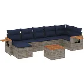 vidaXL 8-delige Loungeset met kussens poly rattan grijs