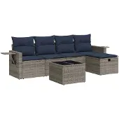 vidaXL 6-delige tuinmeubelset met kussens, grijs, polyrotan