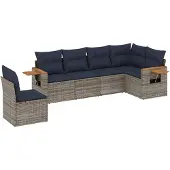 vidaXL 6-delige Loungeset met kussens poly rattan grijs