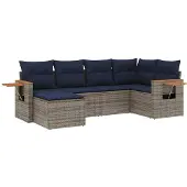vidaXL 6-delige Loungeset met kussens poly rattan grijs