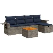 vidaXL 6-delige Loungeset met kussens poly rattan grijs
