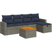 vidaXL 6-delige Loungeset met kussens poly rattan grijs