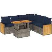 vidaXL 7-delige Loungeset met kussens poly rattan acacia grijs
