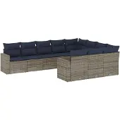 vidaXL 10-delige Loungeset met kussens poly rattan grijs
