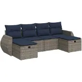 vidaXL 6-delige tuinmeubelset met kussens, grijs, polyrotan