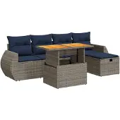 vidaXL 6-delige Loungeset met kussens poly rattan acacia zwart