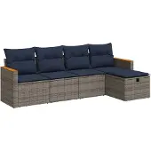 vidaXL 5-delige tuinmeubelset met kussens, grijs, polyrotan