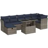 vidaXL 8-delige Loungeset met kussens poly rattan acacia grijs