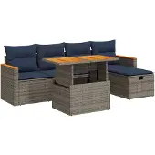 vidaXL 6-delige Loungeset met kussens poly rattan acacia grijs