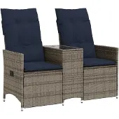 vidaXL Tuinbank 2-zits verstelbaar met tafel poly rattan grijs