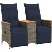 vidaXL Tuinbank 2-zits verstelbaar met tafel poly rattan grijs