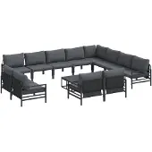 vidaXL Tuinbank Set met kussen 13 pcs Zwart Staal