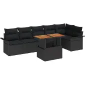 vidaXL Tuinbank Set 7 st Zwart Poly rattan