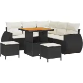 vidaXL Tuinbank Set 8 st 7-Aantal zitplaatsen Zwart en Crème