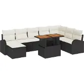 vidaXL Tuinset, 9-delig, zwart, polyrotan
