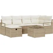 vidaXL Bankstel 7 st 6-Aantal zitplaatsen Beige en Crème poly rattan