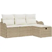 vidaXL Tuinbank Set 4 st Beige en Crème poly rattan