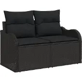 vidaXL Tuinbank Set 6 st Zwart Poly Riet