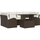 vidaXL Tuinbank Set 7 st Bruin Poly Riet