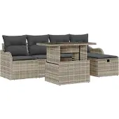 vidaXL Tuinbank Set 6 st Lichtgrijs poly rattan