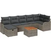 vidaXL Tuinset met 8 zitplaatsen, grijs, van polyrotan
