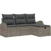 vidaXL Tuinset met 4 zitplaatsen, grijs, polyrotan