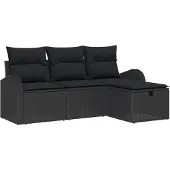 vidaXL Tuinset met 4 zitplaatsen, zwart, van polyrotan