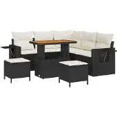 vidaXL Tuinset met tuinbank, 8 stuks, zwart, polyrotan