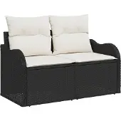 vidaXL Tuinset met 6 zitplaatsen, zwart, van polyrotan