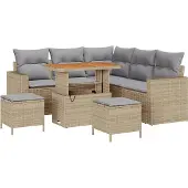 vidaXL Tuinset met 9 onderdelen, 6 zitplaatsen, beige en lichtgrijs