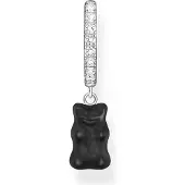 Thomas Sabo Oorbellen, Enkele creool met zwartgouden beerhanger, (925 zilver)